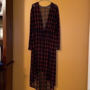 TIMING High/low mesh checked cardigan/duster